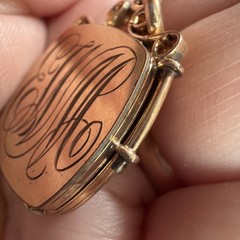 Antique Wightman & Hough (W&H Co.) 4.7g Gold Fill Square Locket Ruby Gem Mono