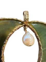 Vintage Swoboda Jade Pearl Pendant Crescent Moons Celestial Pumpkin