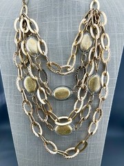 Vintage Graziano Necklace Statement Hammered Link Acrylic Gold Tone Signed 18”