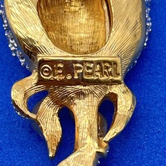Vintage Erwin Pearl Brooch Rose Flower Rhinestone Encrusted Gold Tone 2.5″