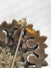 Antique Victorian Gilt Silver Bohemian Rose Cut Garnet Pin Brooch 1 5/8″