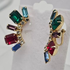 Vintage Dafri Colorful Rhinestone Crystal Clip On Earrings Screw Back Gold Tone