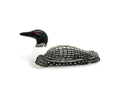 VTG Black & White Painted Loon Brooch Pin Red Eye Very Good Condition, Birding