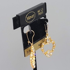 Vintage Monet Rhinestone Pierced Earrings Gold Plated Dangle 1.5″