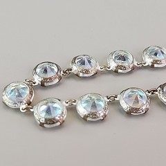 Vintage Open Bezel Necklace Aurora Borealis Round Linked Beads 17″