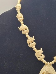 Vintage Carved Celluloid Elephant Necklace, MCM