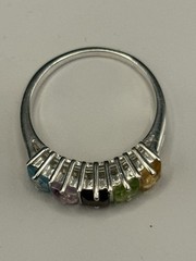925 Sterling Silver Size 9 Ring Citrine, Emerald, Garnet, Amethyst, Topaz 3.4g