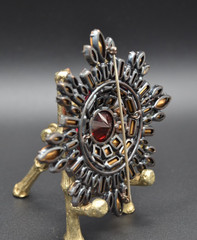 SCHREINER Maltese Cross Brooch RED/BLUE Rhinestones Unsigned Book Piece 3.5 in.