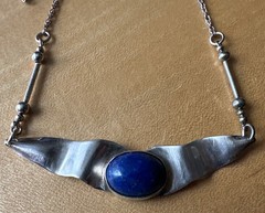 Vintage Antique Silver 925 Lapis Necklace with Inset Stone 20 Inches