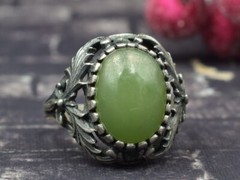 1970s Ukraine Vintage old russian Sterling SILVER 875 Ring stone nephritis jade