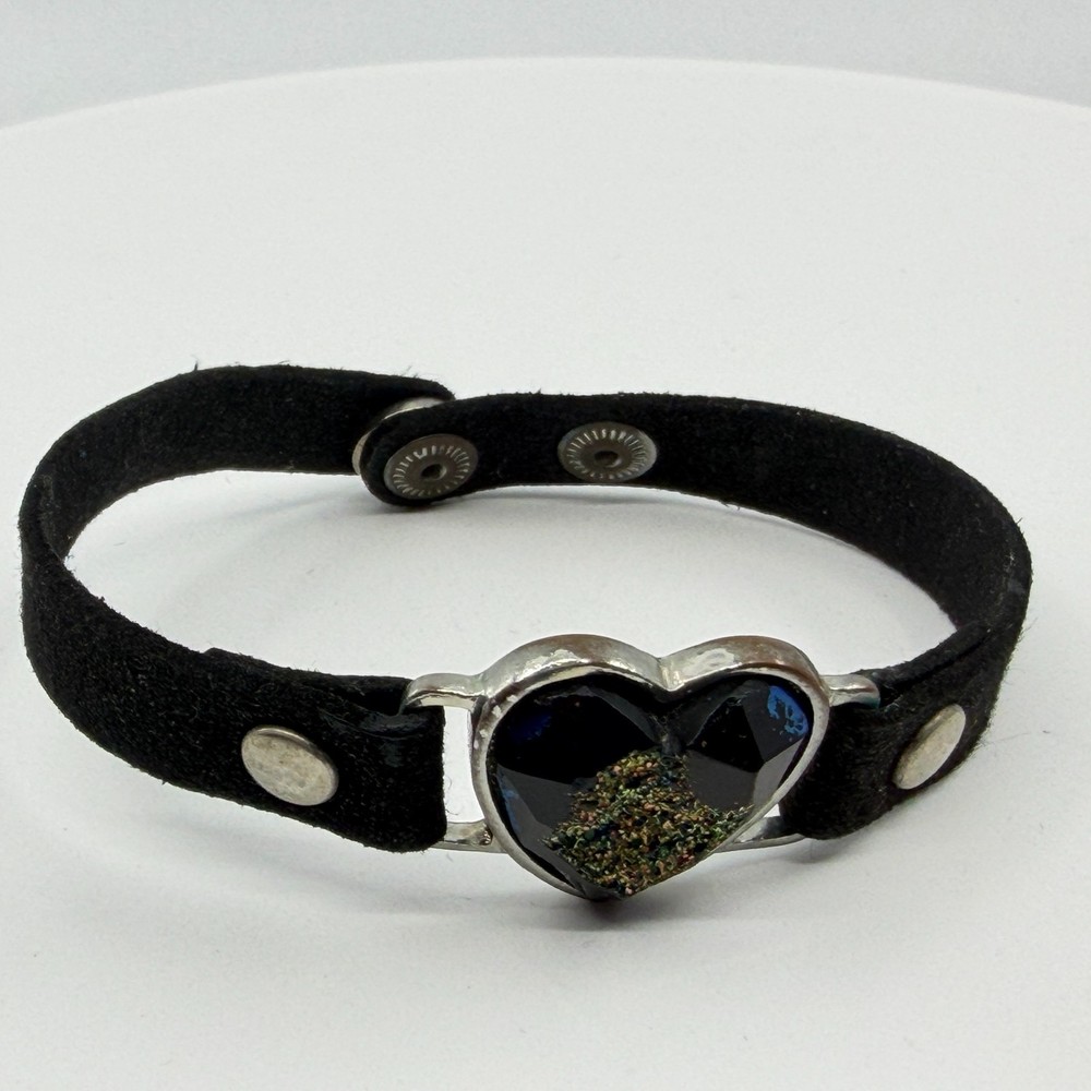 Black Suede Heart Bracelet Gothic Y2K Statement Boho Festival Jewelry Gift Idea