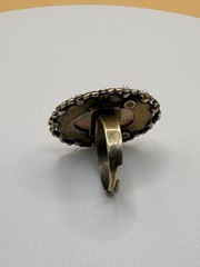 Vintage Adjustable Floral Glass Oval Cocktail Ring Gold Brass Multicolor