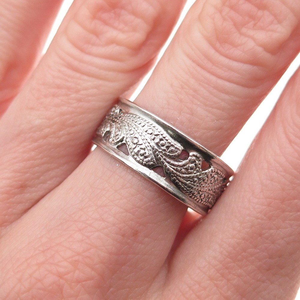 ESPO Joseph Esposito Sterling Silver Antique Art Deco Floral Band Ring Size 9.75