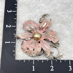 Vintage Pot Metal Brooch Pink Flower LARGE 3″ AS IS