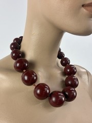Rare Antique Cherry Red Bakelite Beads Round Graduating Necklace Jewelry 183g
