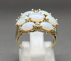 Womans Vintage Fire Opal Diamond Cluster Sterling Silver Cocktail Ring Size 5.5
