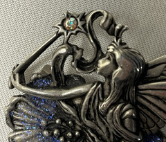 JJ JONETTE Vintage Pewter Pin Brooch Winged Fairy With Purple Sparkles
