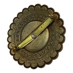 Czech 1950s Brass Brooch Faux Turquoise Cabochon Vintage Filigree Costume Jewel