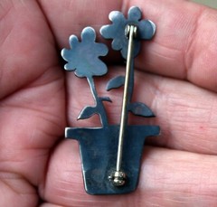 Old Post WWII MODERNIST Artisan Handmade Sterling Silver FLOWERS Brooch Pin