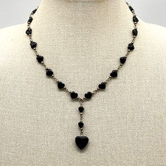 Vintage Heart Necklace Sterling Silver Black Heart Y Drop 17″