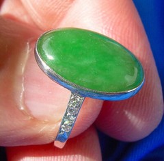 Original EARTH MINED Imperial Jadeite JADE Deco Engagement Ring PLATINUM DIAMOND