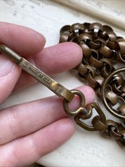 Antique Brass Chain Rolo Link Made In USA Stamp Watch Chain 32” Long Orig Clasp