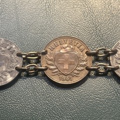 Antique Swiss 2 Rappen Bracelet Vintage Bronze And Zinc Coins WW2 Era
