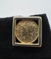 Vintage Mercury Dime Square Bezel Stud Earrings In Silver & Gold