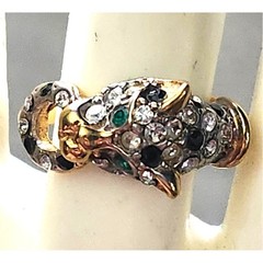 Vtg Jackie Collins Gold Plated Pave Leopard Cheetah Ring Size 8