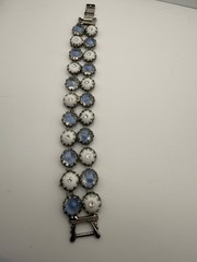 Vintage Gayle attributed bracelet blue givre milk glass rhinestone crown prongs