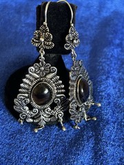 Vintage Estate Sterling Silver & Glass Handmade Chandelier Pierced Earrings Big