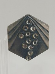 UNIQUE Gunmetal Clear Crystals MODERNIST pointed hexagon Clip-on Earrings