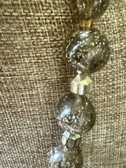Vintage Acrylic Lucite Glitter Beaded Necklace Smoky Gray Silver Gold Bead 25”