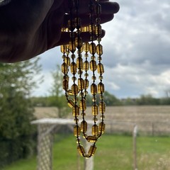 Antique Amber Honey Molded Czech Glass Bead Necklace Hand Strung Knotted Flapper