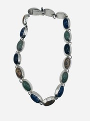 VTG Sterling Silver 925 TZ-17 Taxco Oval Multi Gem Stone Chunky Necklace Mexico