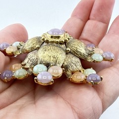 Joan Rivers Brooch Maltese Cross Pin Imitation Jade Statement 3″ Cabochon Pastel