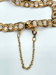 VTG 12K Gold Filled Double Link 7″ Charm Bracelet 2 charms safety chain 12.9g