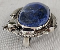 Vtg Sterling Silver 925 Large 2.5″ Ornate Lapis Lazuli Pendant Clip Signed 30g