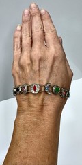VTG Victorian Revival Slider Charm Bracelet Silvertone Rhinestones Enamel 7 1/4″