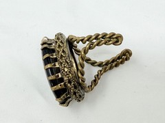 Vintage Brass Signed West Germany Black Glass 1″ Oval Inset Costume Ring