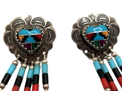 MISSING ONE DANGLE** Vintage Sterling Silver Mosiac Heart Inlay Earrings