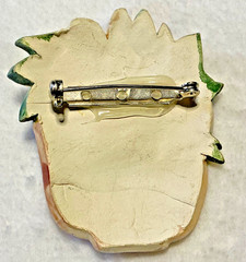 Vintage Ceramic Chalk Gorgeous Garden Flower Basket Homemade Brooch