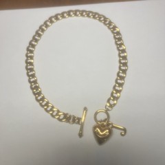 Vintage Juicy Couture Banner Puffy Heart Link Gold Tone Necklace