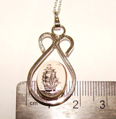 VTG Verna Sterling Silver Etched Tall Ship Pendant & 18″ Necklace Bonus Earrings