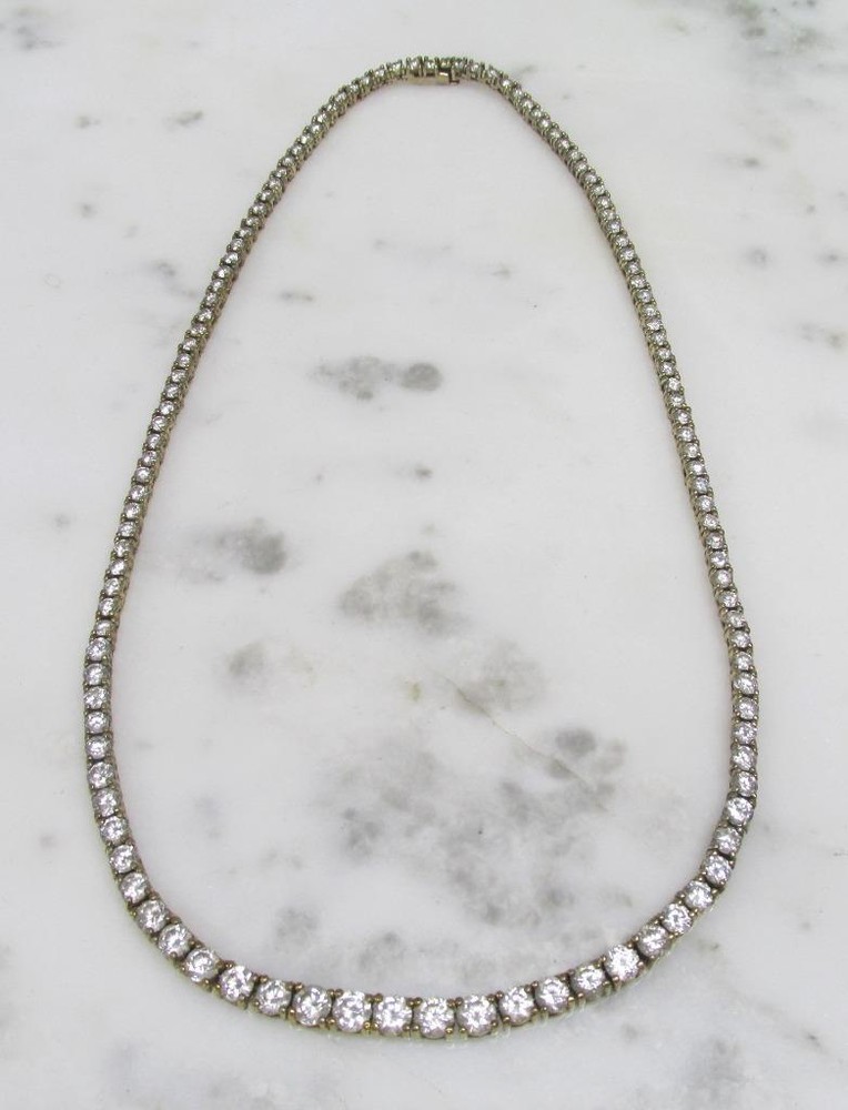 Gold Plated Sterling Silver Clear Stones Tapered Necklace ~ 31.7g ~ 7-H418