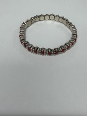 Vintage MONET Silver Tone Red Daisy Flower Stretch Panel Bracelet Costume Boho
