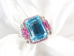 Vintage Sterling Silver 925 Large Natural Heated Blue Pink Topaz Ring Size 6