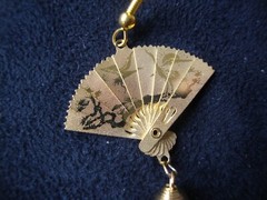 Vintage 1970s Enchanting Chinese Phoenix & Crane Etched Folding Fan Hook Earring