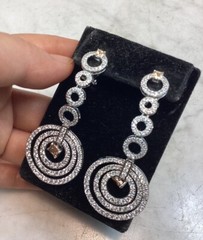 Vintage JJJ Signed Circle Sterling Silver CZ Champagne Drop Dangle Earrings