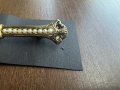 Vintage Victorian Revival Gold Toned Faux Pearl Bead Brooch